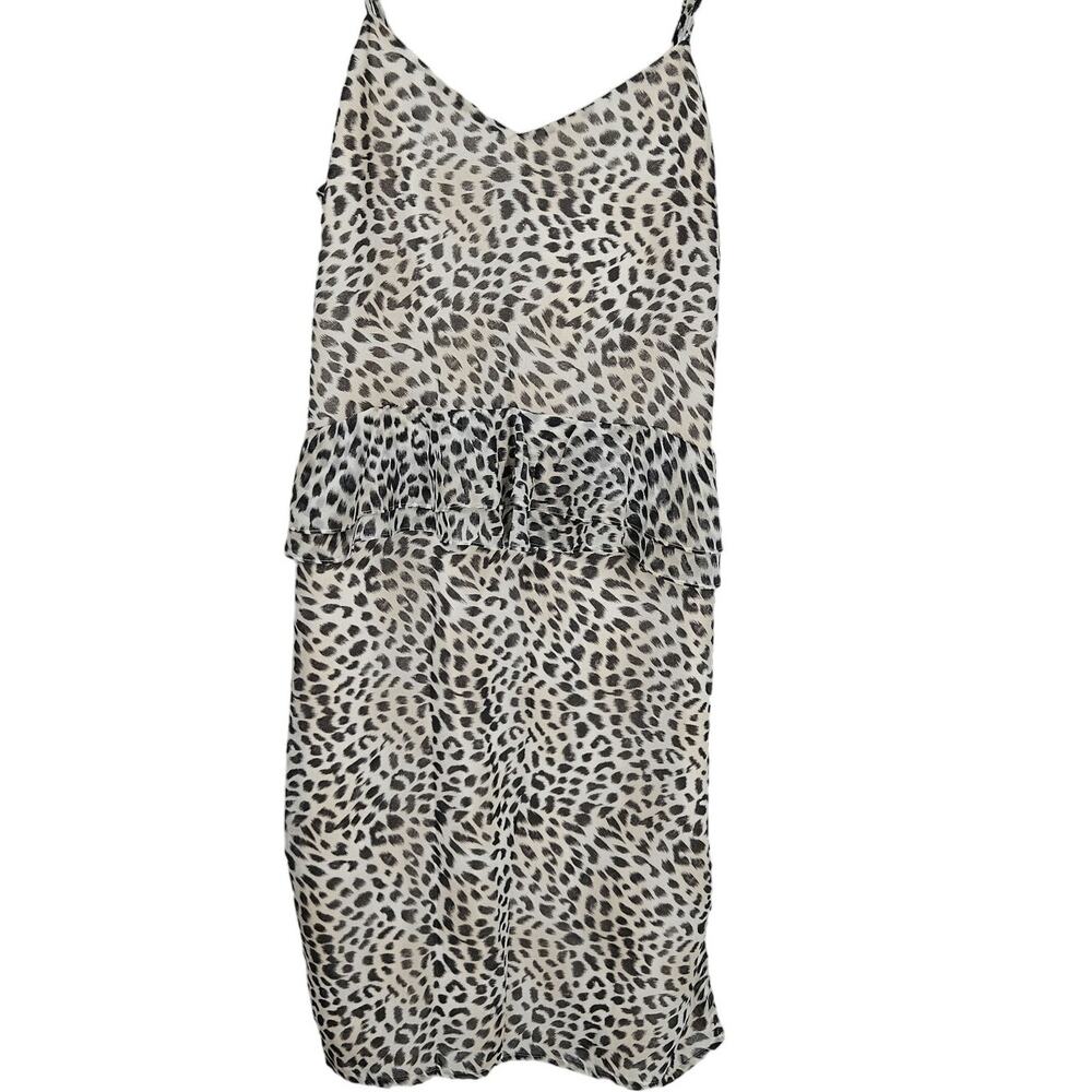 Y2K Victoria's Secret Slip Dress Women 4 Leopard Print Peplum Ruffle Chiffon 90s
